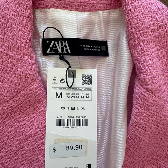 NWT-Zara Pink Tweed Women's Blazer Jacket Gold Button Detail - Picture 3 of 12